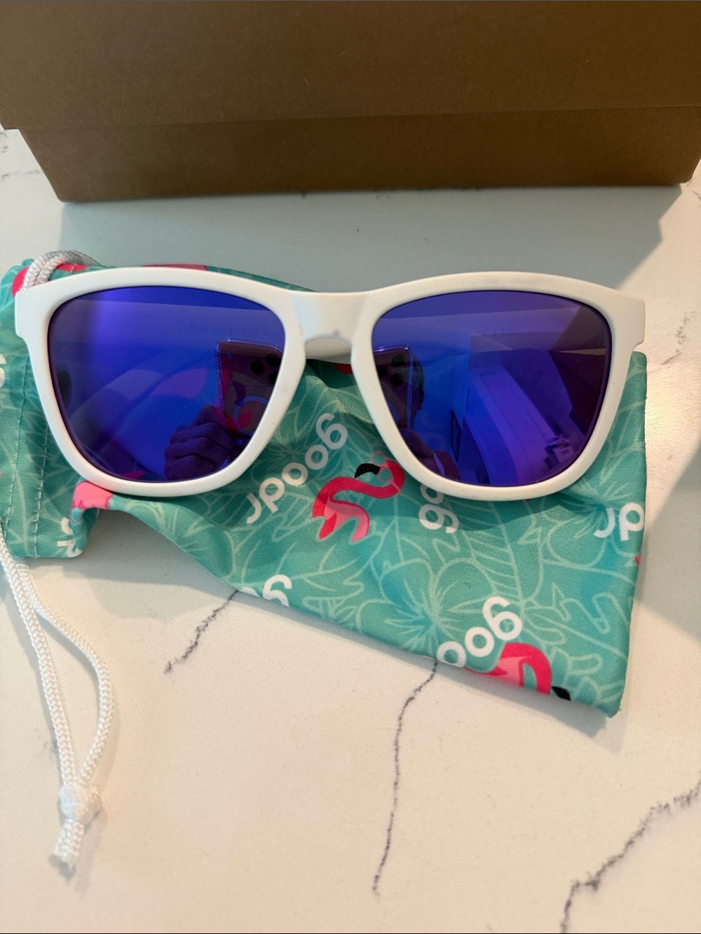 Goodr 1 White Frame Sunglasses with Blue Purple Mirrored Lenses - Picture 2 of 8